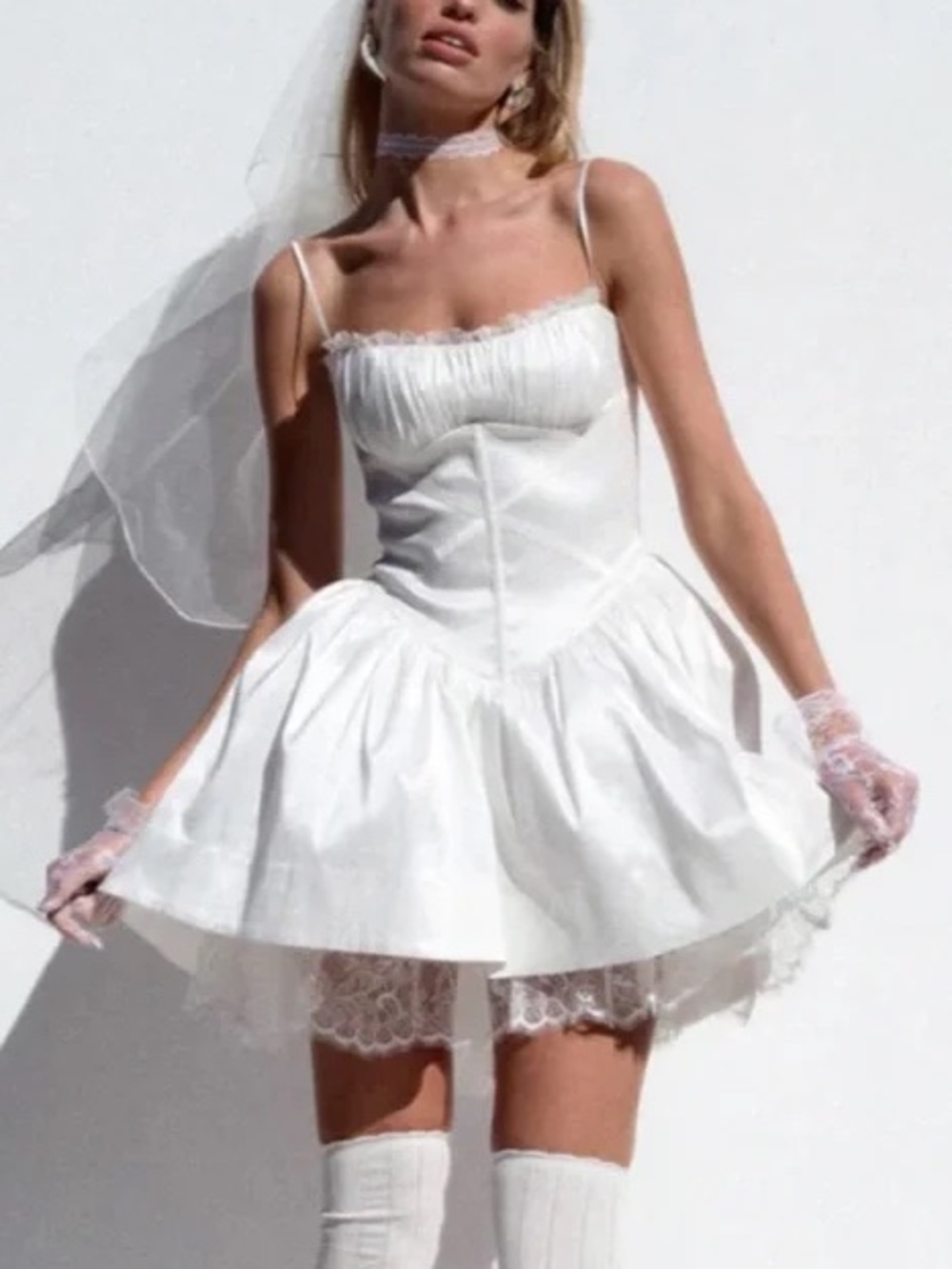 $429 NWOT For Love And Lemons “Evelyn” Mini Taffeta Dress in White Sz Small - Picture 2 of 12